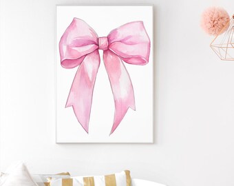 Pink Ribbon Bow Print, Balletcore Wall Art, Cute Nursery Wall Art, Trendy Pink Art Print, Girly Wall Decor, Digital Download