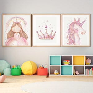 Wanddecoratie meisjeskamer, decor prinses kamer, prints eenhoorn, eenhoorn prints