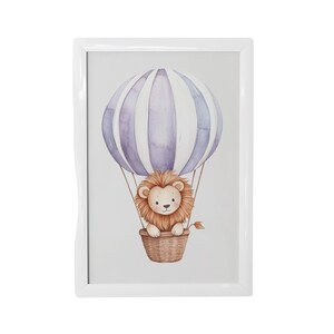 Hot Air Balloon Nursery Print, Gender Neutral Nursery Decor, Purple Nursery Wall Art, Travel Nursery Decor, Lion Wall Art, Digital PRINTABLE