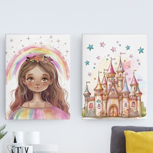 Girls room wall decor, Princess room decor, Unicorn prints, Princess nursery decor, Castle wall art, Little girls room decor, Black Princess