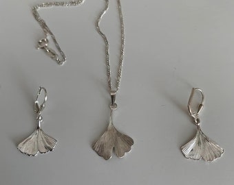 Gorgeous Ginkgo Biloba leaves.sterling silver set, handmade by Oeke from Weimar (German)