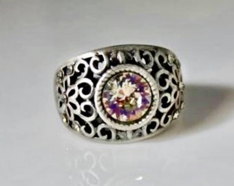 bague vintage, bague swarovski, bague plaquée argent, pour elle, pour lui, amour, swarovski