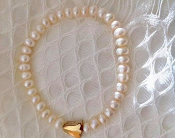 Freshwater pearl bracelet, sterling silver tulip charm, handmade bracelet, gift for her