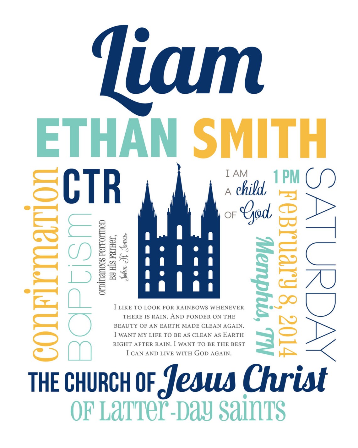 LDS Customizable Baptism Printable | Etsy