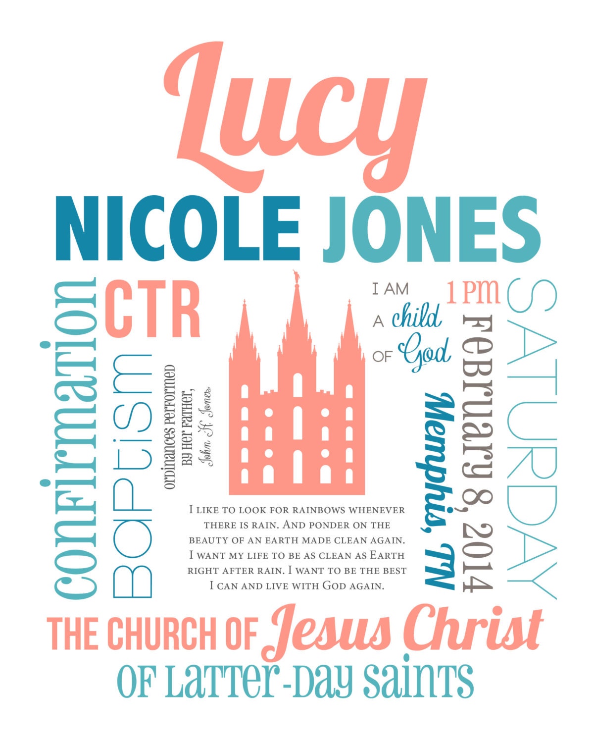 LDS Customizable Baptism Printable | Etsy