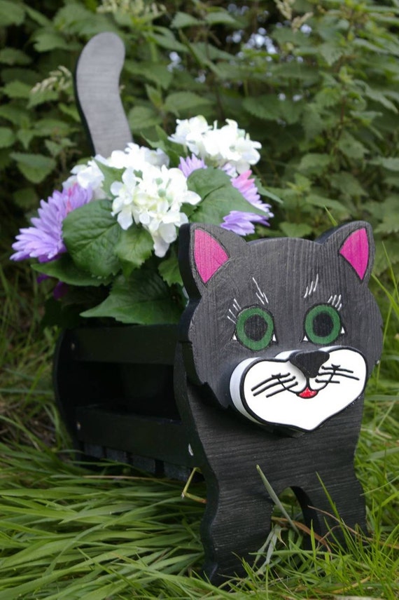 Items similar to Black Cat Planter. Handmade. Garden ...
