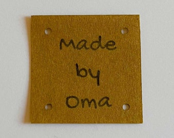 5 Label Made by Oma Label Etikett zum einnähen aus Lederimitat Snappap waschbar 40 x 40 mm