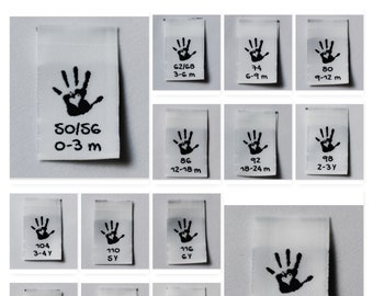 10 gewebte Grössenetiketten Baby Kinder Kleidung Grössen Handmade Label in verschiedenen Größen erhältlich 50/56 - 140