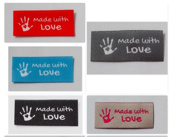 10 Made with Love Labels  - Knitting Label, Fabric Label, Clothing Label, Wovenlabel