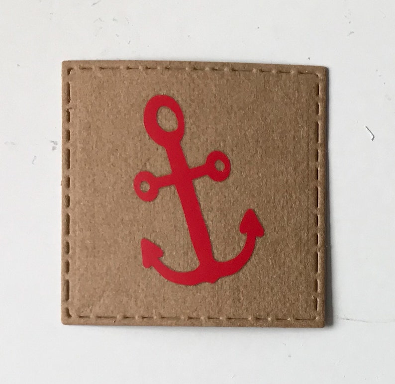 5 x Label Anchor Label for sewing from leather imitat Snappap washable 40 x 40 mm