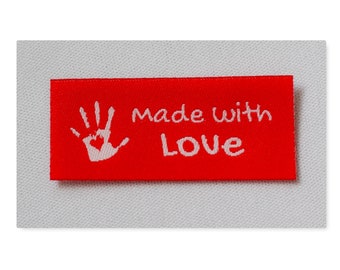 10 Handmade with Love Labels Mix - Knitting Label, Fabric Label, Clothing Label, Wovenlabel