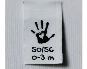 10 Sizelabel Wovenlabel Handmade different sizes 0-3m Sewing in label size Size label