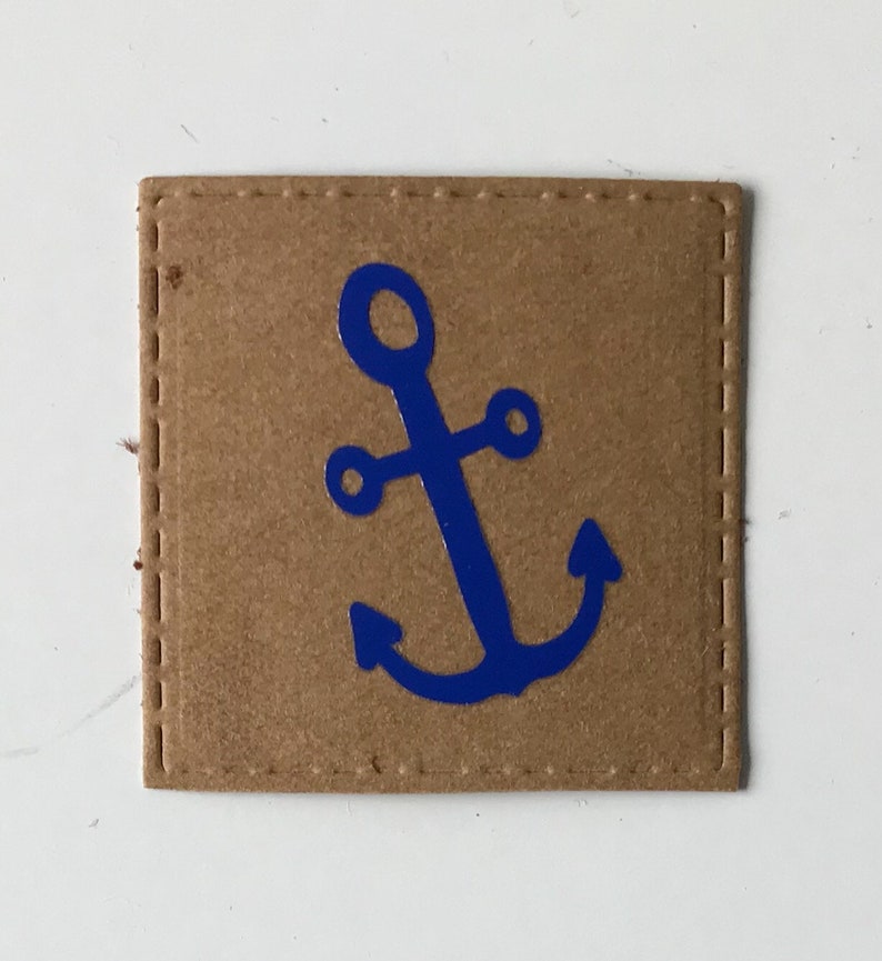 5 x Label Anchor Label for sewing from leather imitat Snappap washable 40 x 40 mm