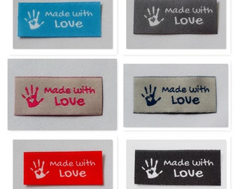 10 Handmade with Love Labels Webetikett - Webetiketten, Webetikett Kleiderlabel, Stricketikett