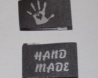 10 Etiquetas tejidas plegadas Handmade with Love, cinta tejida en 15 colores a elegir, etiquetas hechas a mano, etiquetas de ropa, etiquetas para coser, etiquetas textiles