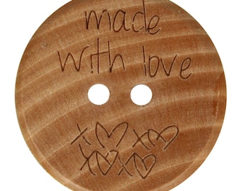 5 x wooden button Made with Love 20 mm