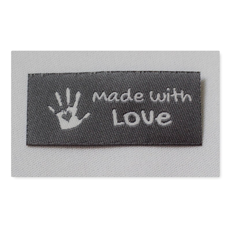 10 Handmade with Love Labels Webetikett Webetiketten, Webetikett Kleiderlabel, Stricketikett Grau-Weiss