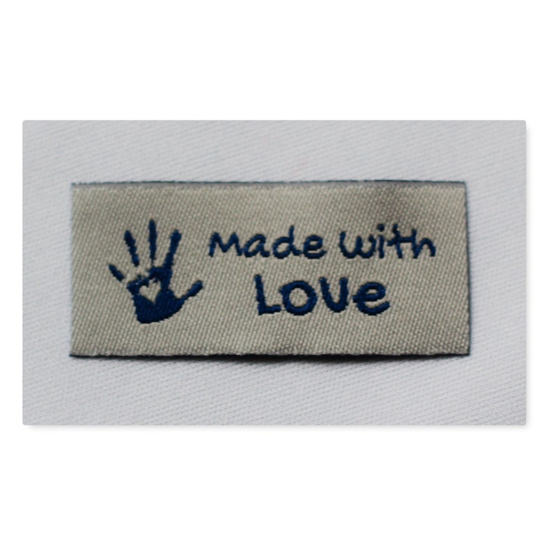 10 Handmade with Love Labels Webetikett Webetiketten, Webetikett Kleiderlabel, Stricketikett Blau