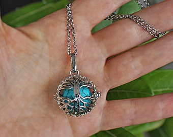 Tree of Life Aromatherapy Locket Necklace: Lava Diffuser Beads