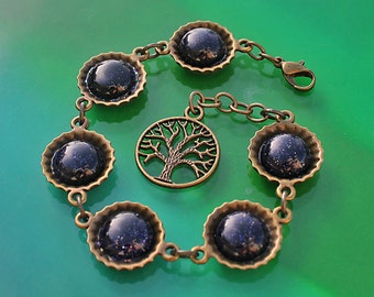 Bronze Tree of Life Blue Goldstone Bracelet, Goldstone Galaxy Bracelet, Blue Goldstone and Bronze Bracelet, Mother's Day Gift