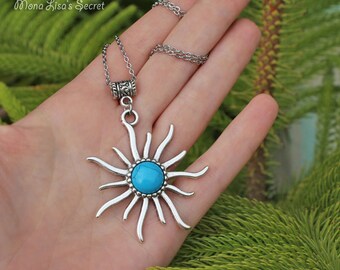 Turquoise Sun Necklace Blue Sky Howlite 