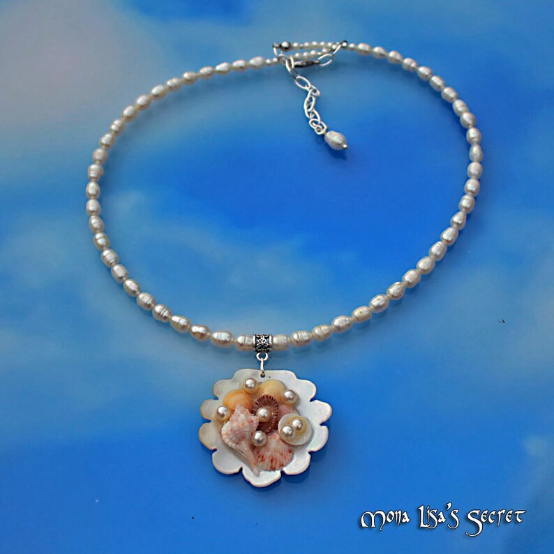 Seashell Necklace Seashell Mosaic Pendant Mermaid Necklace Etsy