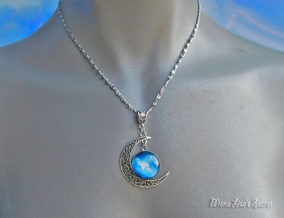 Full Moon Necklace Space Necklace Moon Pendant Anniversary Gift Blue Moon  Pendant Glass Pendant Necklace Moon Jewelry Astronomy Jewellery - Etsy
