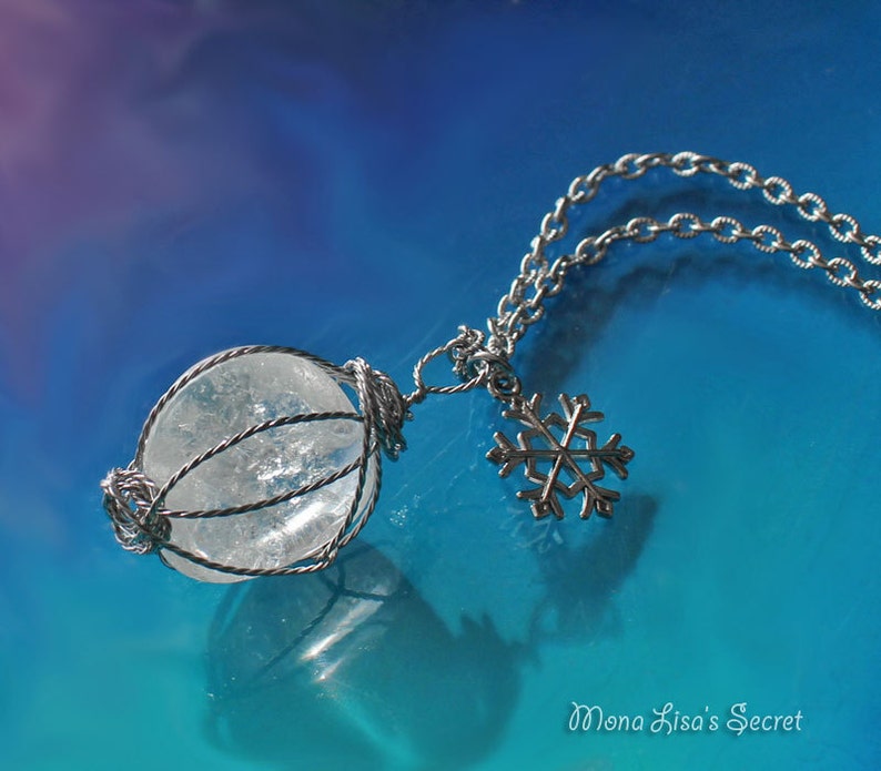 Crystal Quartz Snowflake Necklace Christmas Gift Long Wire Wrapped Crystal Necklace Crystal Quartz Jewelry Wire Wrapped Stone