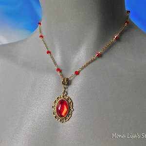 Victorian Style Red Crystal Necklace, Red Crystals and Gold Tone Necklace, Red Wedding Jewelry, Romantic Style Jewelry, Christmas Gift image 7