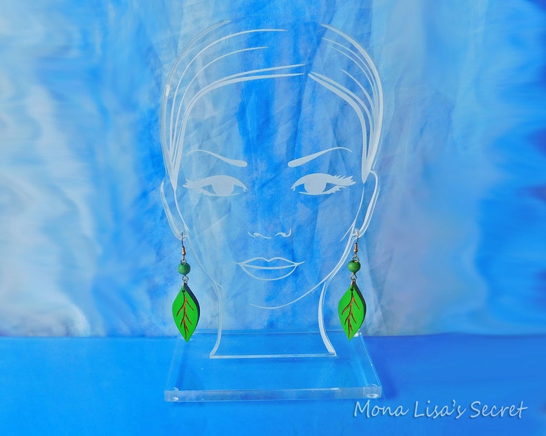 Green Lightweight Earrings Long Wood Earrings in Gold Laser Cut Wood Leaf Earrings Blue Wood Leaf Earrings