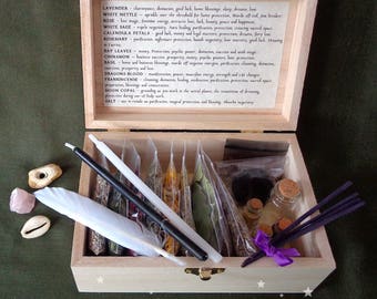 Witches Herb Box - Wicca Starter Kit for Witch Spells and Incense - Witches Sabbat Gift - Occult ceremony tools. Druid Pagan - BOX 1