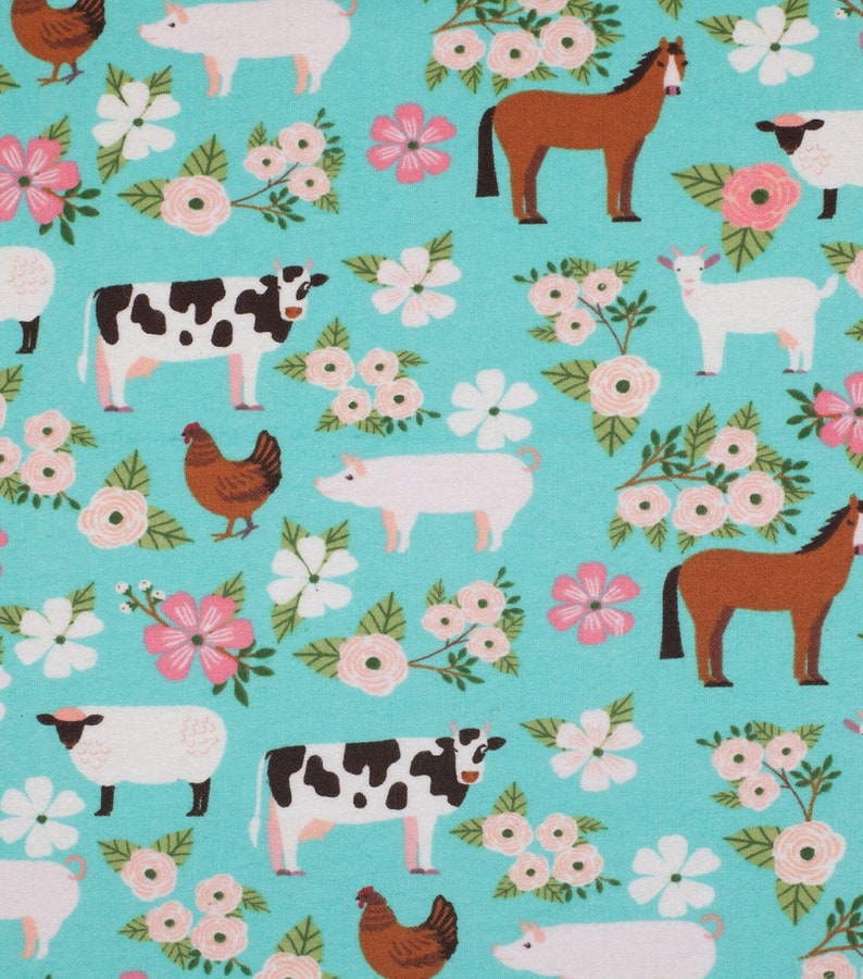 Floral Farm Animals Super Snuggle Flannel Fabric