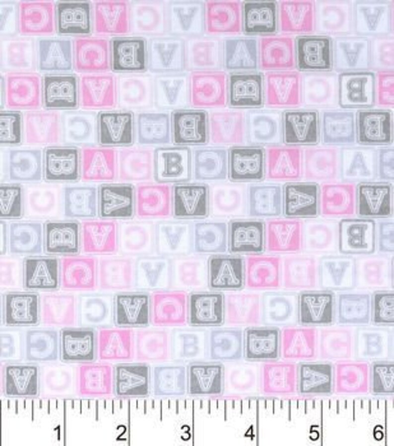 Pink and Grey ABC Block Cotton Fabric - Etsy