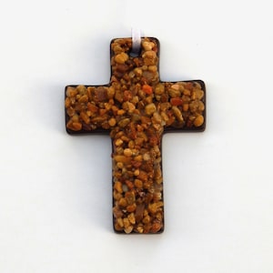 Pebble Mosaic Ornament - Cross - Shades of Brown Art Gravel - Handmade Pebble Mosaic Cross Ornament - Small Decorative Hanging Cross