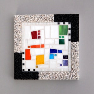 Mosaic Wall Art "ILLUSION" Contemporary Stained Glass & Gravel Mosaic Art  12" x 12" Glass Art Wall Decor