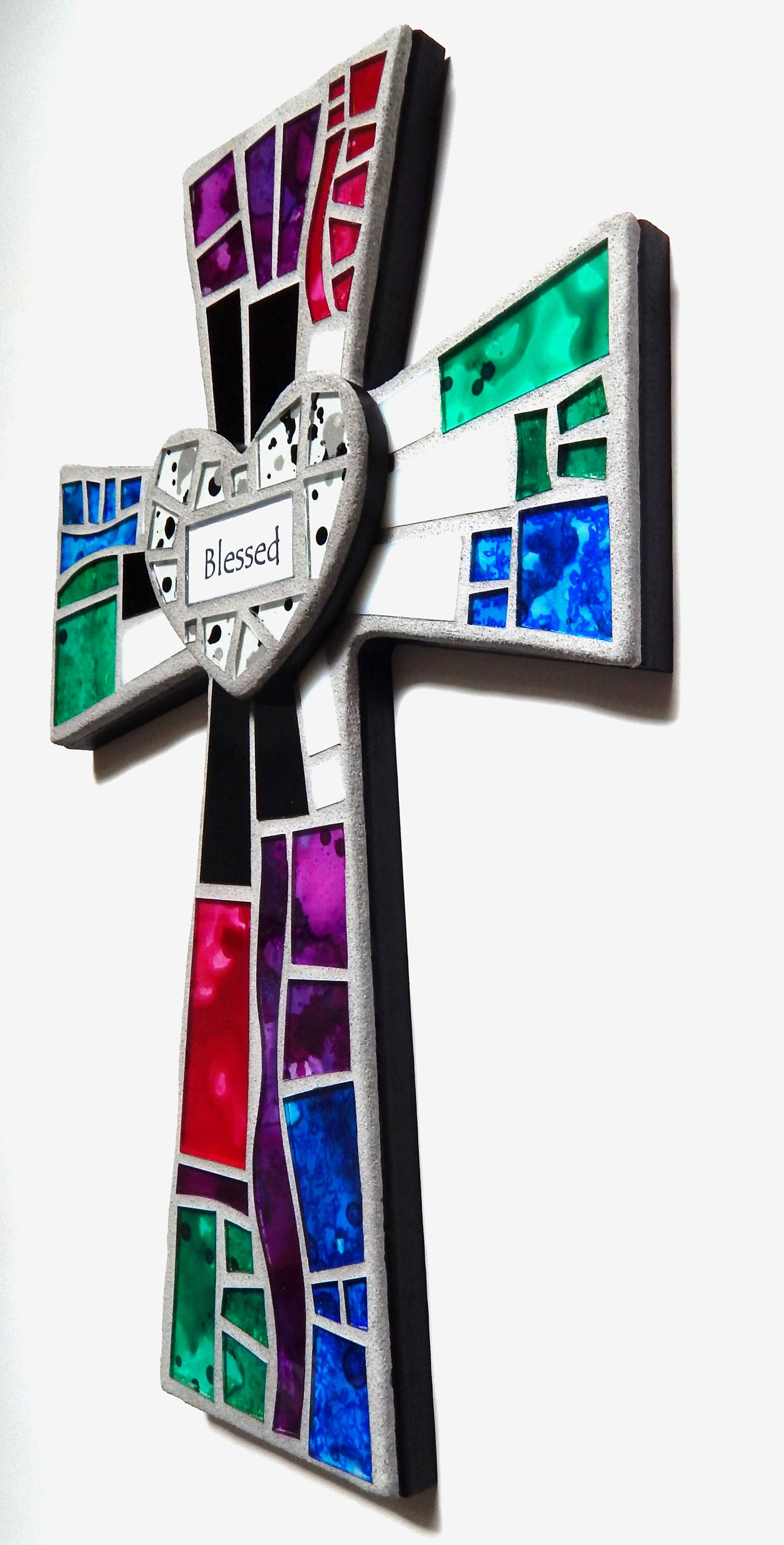 Mosaic Wall Cross Large Black With Hand Painted Glass 3D Etsy