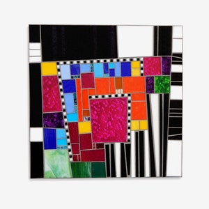 Mosaic Wall Art &quot;OUT of THE BOX&quot; Stained Glass Mosaic Art Handmade Contemporary Mosaic Art for the Wall - Large 24&quot; x 24&quot; Square Mosaic Art
