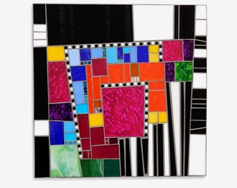 Mosaic Wall Art "OUT of THE BOX" Stained Glass Mosaic Art Handmade Contemporary Mosaic Art for the Wall - Large 24" x 24" Square Mosaic Art