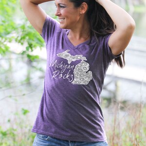 Michigan Rocks Petoskey Stone Women's V Neck T-Shirt