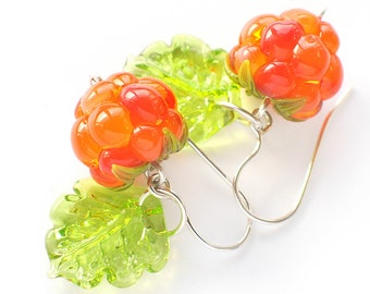 Cloudberry glass lampwork earrings on silver wires / Jewelry MTO