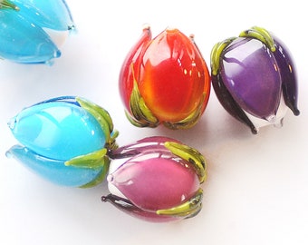 1 (one) piece Flower bud / tulip bud/ tulips lampwork bead / craft supplies / Handmade bead / Beading MTO