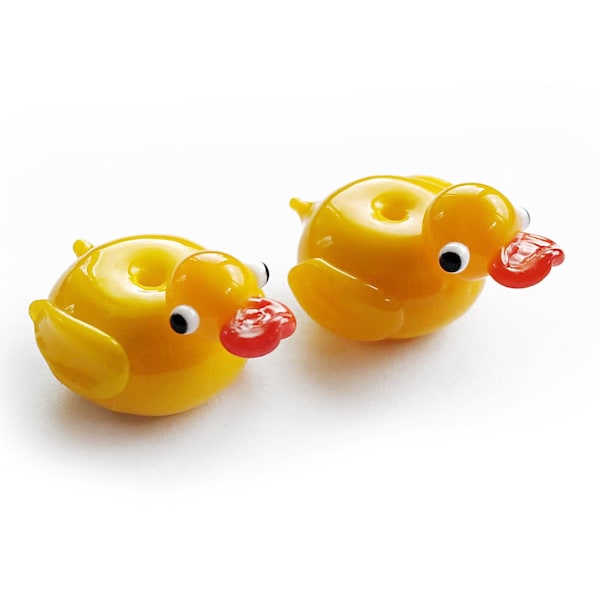 2 (deux, une paire) Perles de lampe faites à la main de canard en caoutchouc / Canard en caoutchouc / Baby shower MTO
