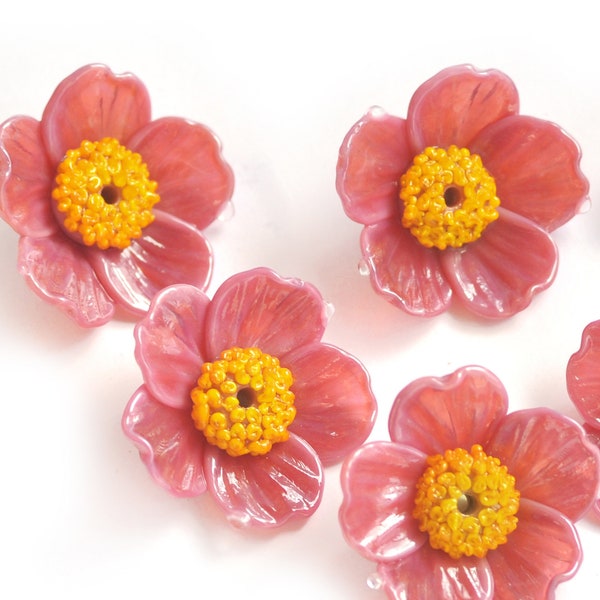 1 (one) piece Spring blossom bead, Flower bead, Cherry flower, floral lampwork bead, lampwork flower MTO