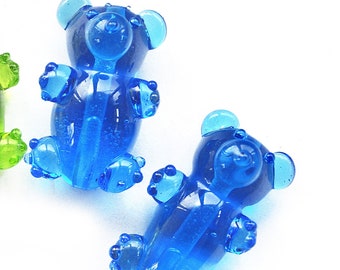 2 (a pair) Jelly bear handmade glass lampwork bead / gummy bear/ craft supplies/ beading/ handmade lampwork bead/ MTO