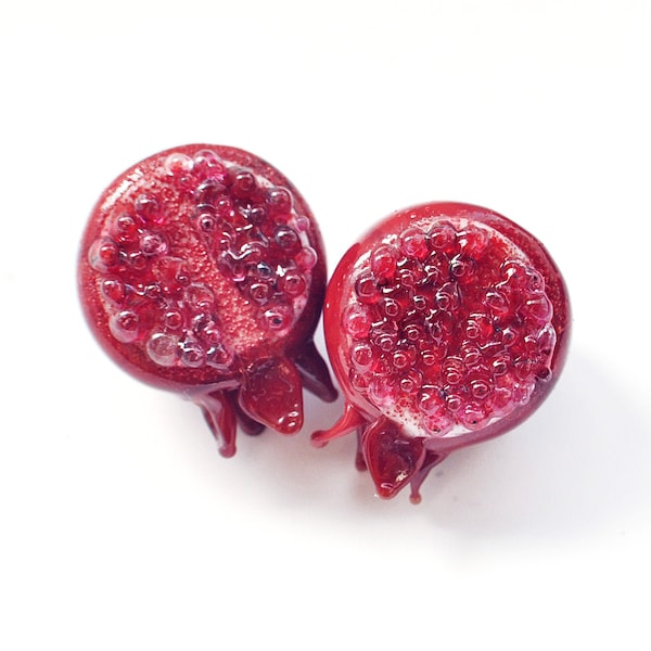 2 (two) Pomegranate handmade lampwork beads / Pomegranate pair/ handmade pomes/ glass beads/ Beading/ Pome/ Garnet MTO
