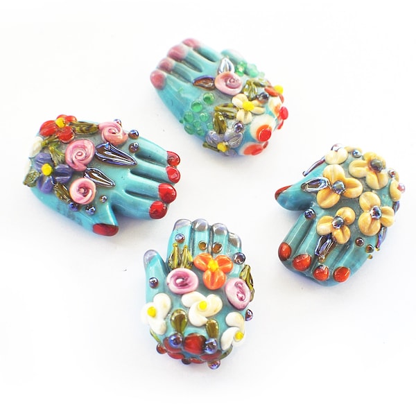 1 (one) piece floral hand lampwork bead/ rised flowers/ flower bead/ craft supplies/Handmade bead/ Beading MTO