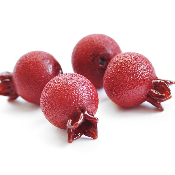 4 (four pieces) lampwork pomegranate beads, fruit lampwork bead, red fruit bead, glass pomegranate MTO