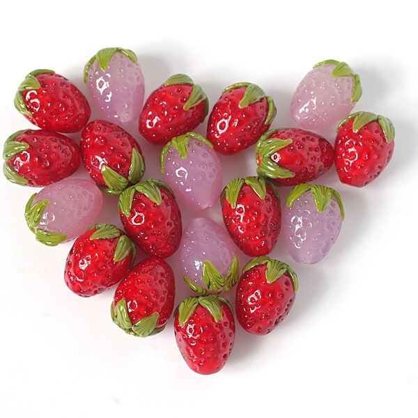 Ten (10) Semi transparent WILD STRAWBERRY handmade lampwork bead/ Berries/ Beading/ wildberries MTO