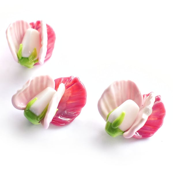 1 (one) piece Sweet pea flower / Pea flower/ floral lampwork bead / craft supplies/ beading / flower bead/ pea pod MTO