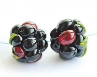 2 (TWO, a pair) Blackberry handmade lampwork beads / Berries / Beading / wildberries MTO